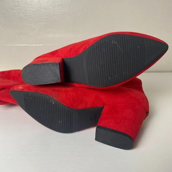 Thigh High Block Women Pointed Toe Stretch Over The Knee Red Boots Size 8 - Picture 7 of 8